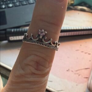 Silver Crown Ring with Purple Gemstone 925